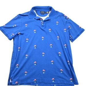 Polo Ralph Lauren Polo Shirt Mens Large Blue Classic Fit Flamingo Print Tropical
